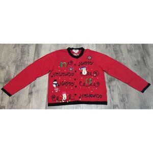 Vintage Jack B Quick Christmas Cardigan Sweater Womens Large Snowman Sequins 90s
